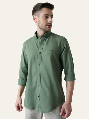 Moss Green Solid Slim Fit Linen Cotton Shirt