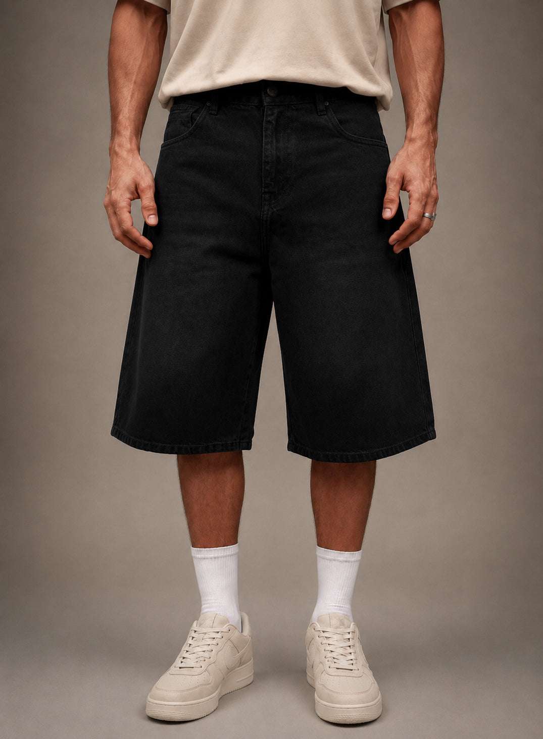 Black Washed Denim Jorts