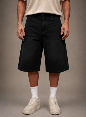 Black Washed Denim Jorts