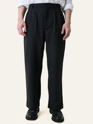 Black Solid Pleated Korean Pant