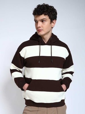 Brown Striped Regular Fit Hoodie Sweatshirt