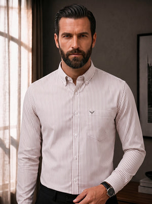 Brown Striped Slim Fit Cotton Shirt