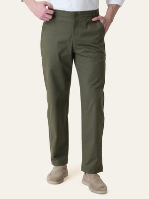 Olive Green Solid Slim Fit Chinos