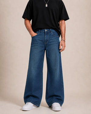 Teal Blue Washed Flared Jeans