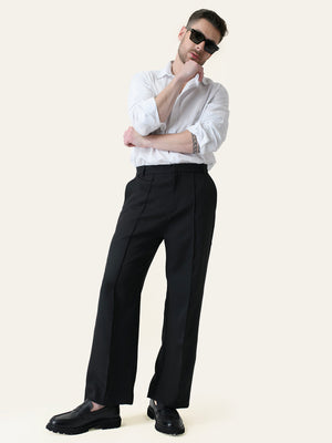 Black Solid Pintuck Korean Pants