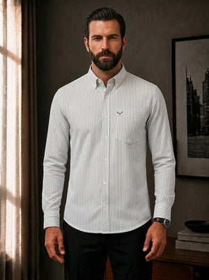 Grey Striped Slim Fit Cotton Shirt