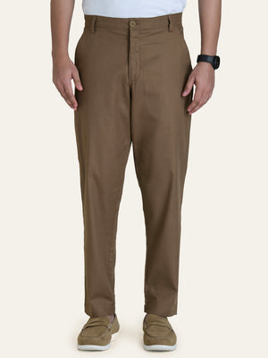 Brown Solid Linen Pants