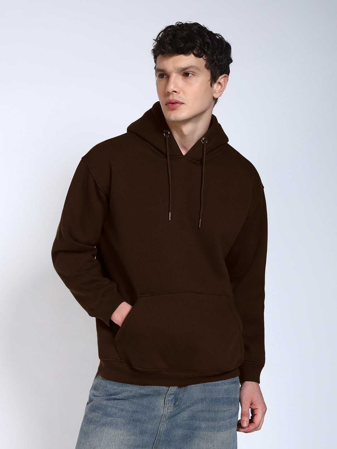 Brown Solid Regular Fit Hoodie Sweatshirt