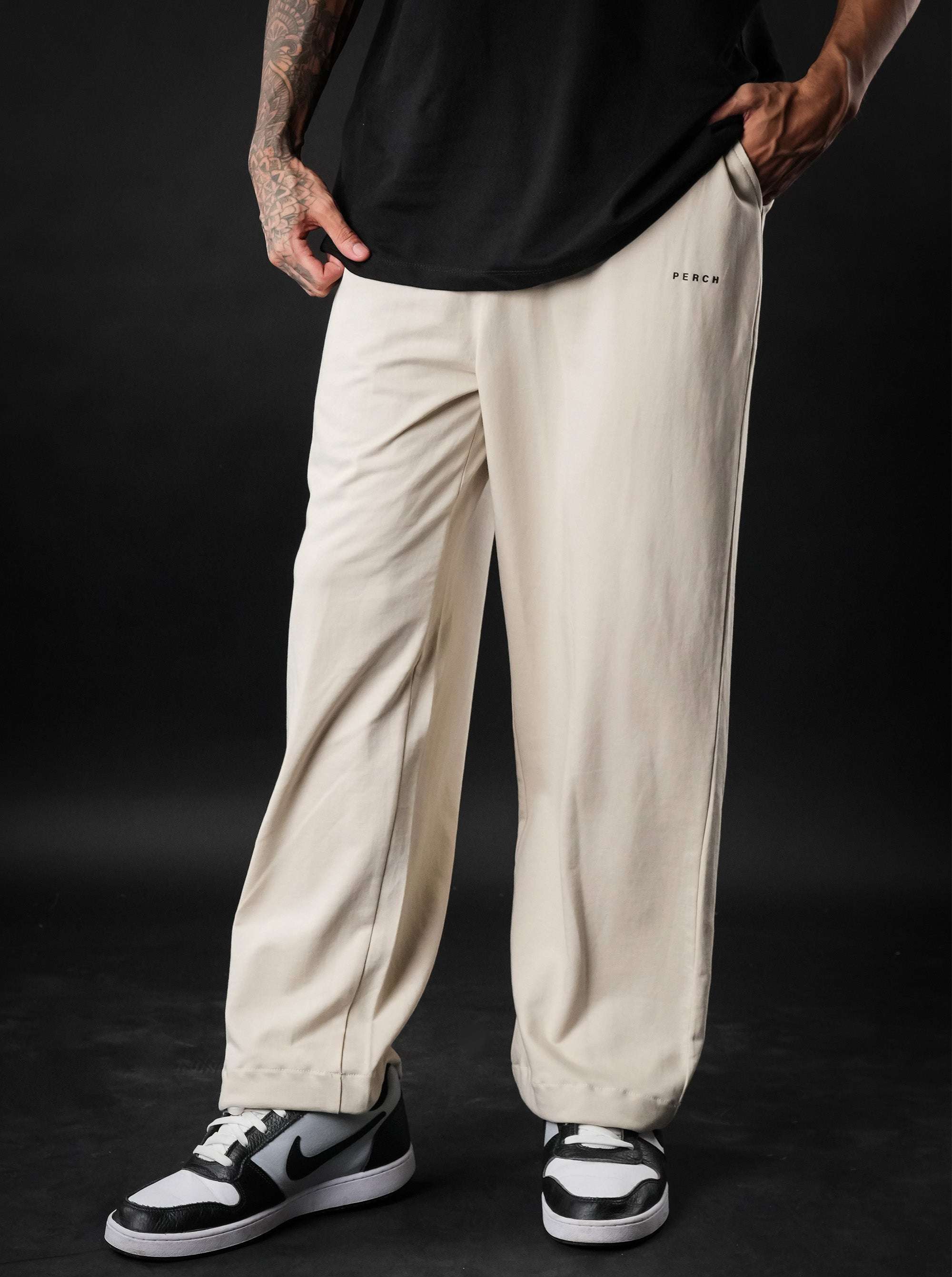 Beige Baggy Mid Rise Cotton Jogger for Men & Women