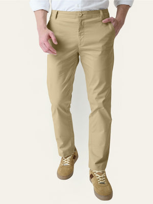 Camel Beige Solid Slim Fit Chinos