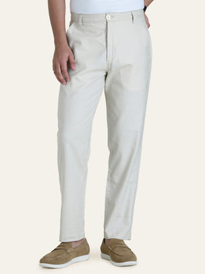 Beige Solid Linen Pants