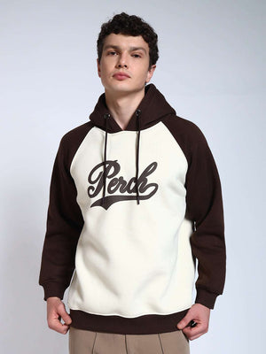 Brown Colour Blocked Regular Fit Hoodie Sweatshirt