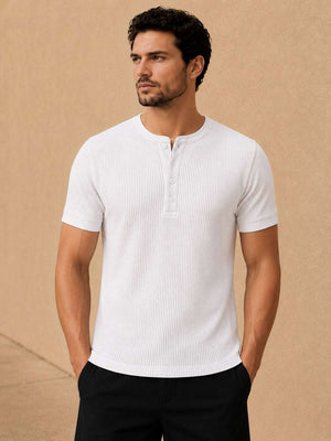 White Waffle Henley Half Sleeve T-Shirt