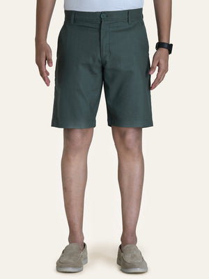 English Green Linen Solid Shorts