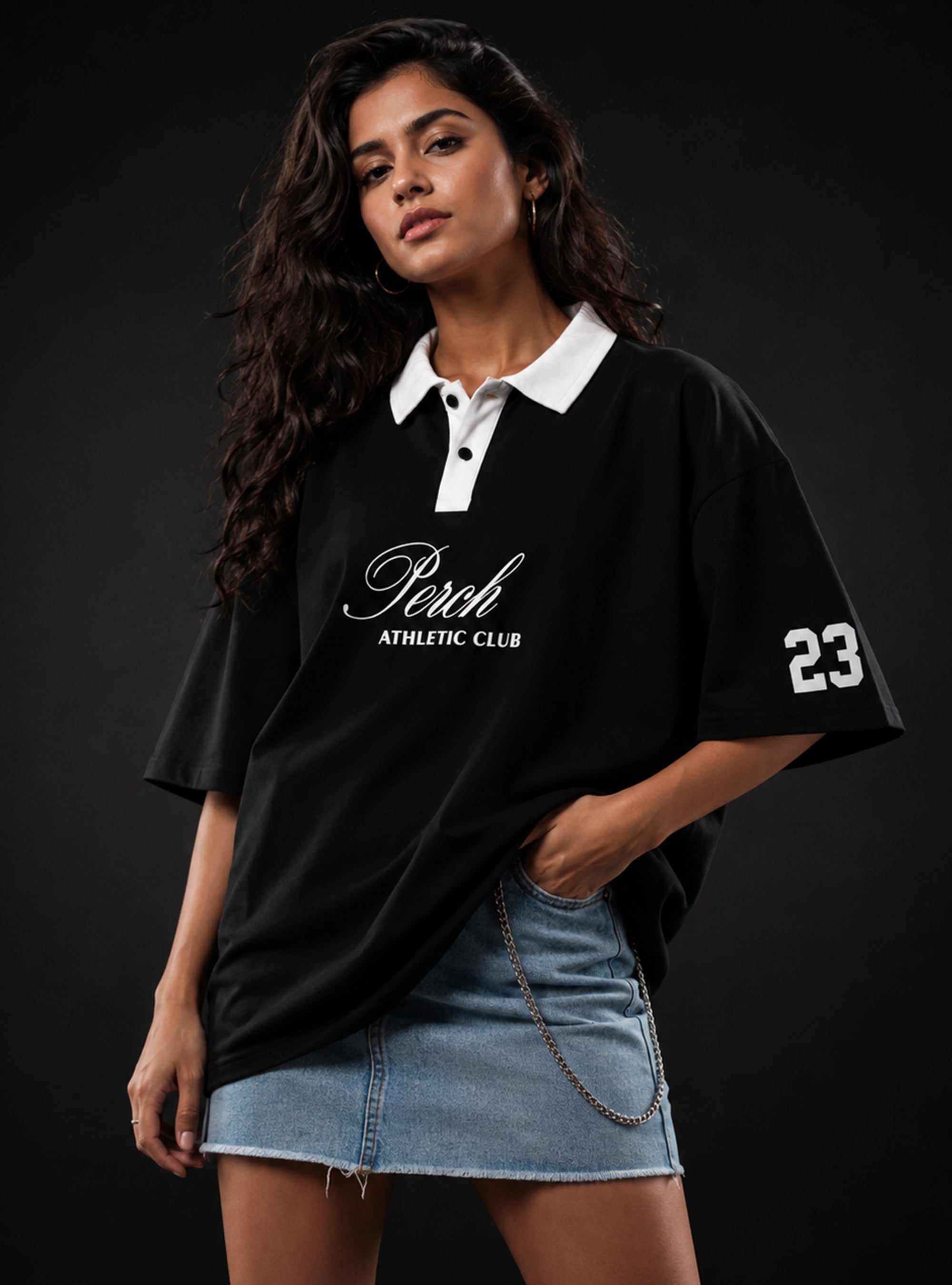 Black Perch Club Oversized Polo Tshirt