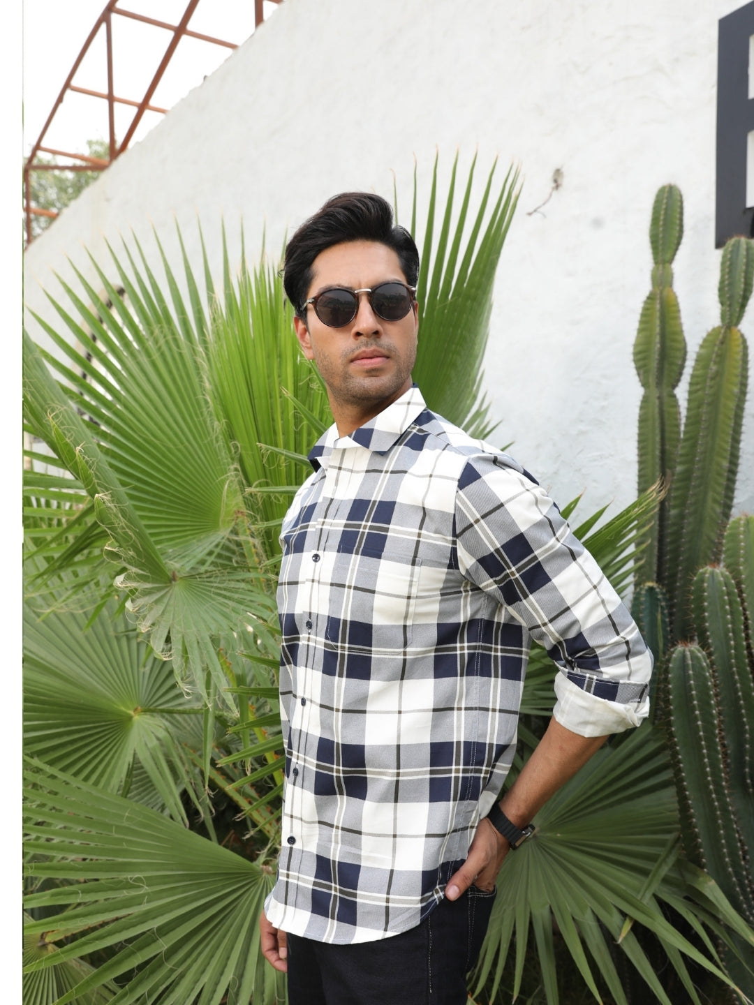 Navy Blue Checks Cotton Shirt