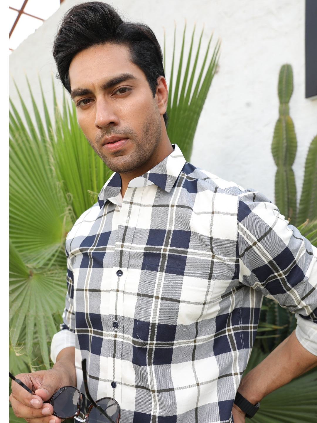 Navy Blue Checks Cotton Shirt