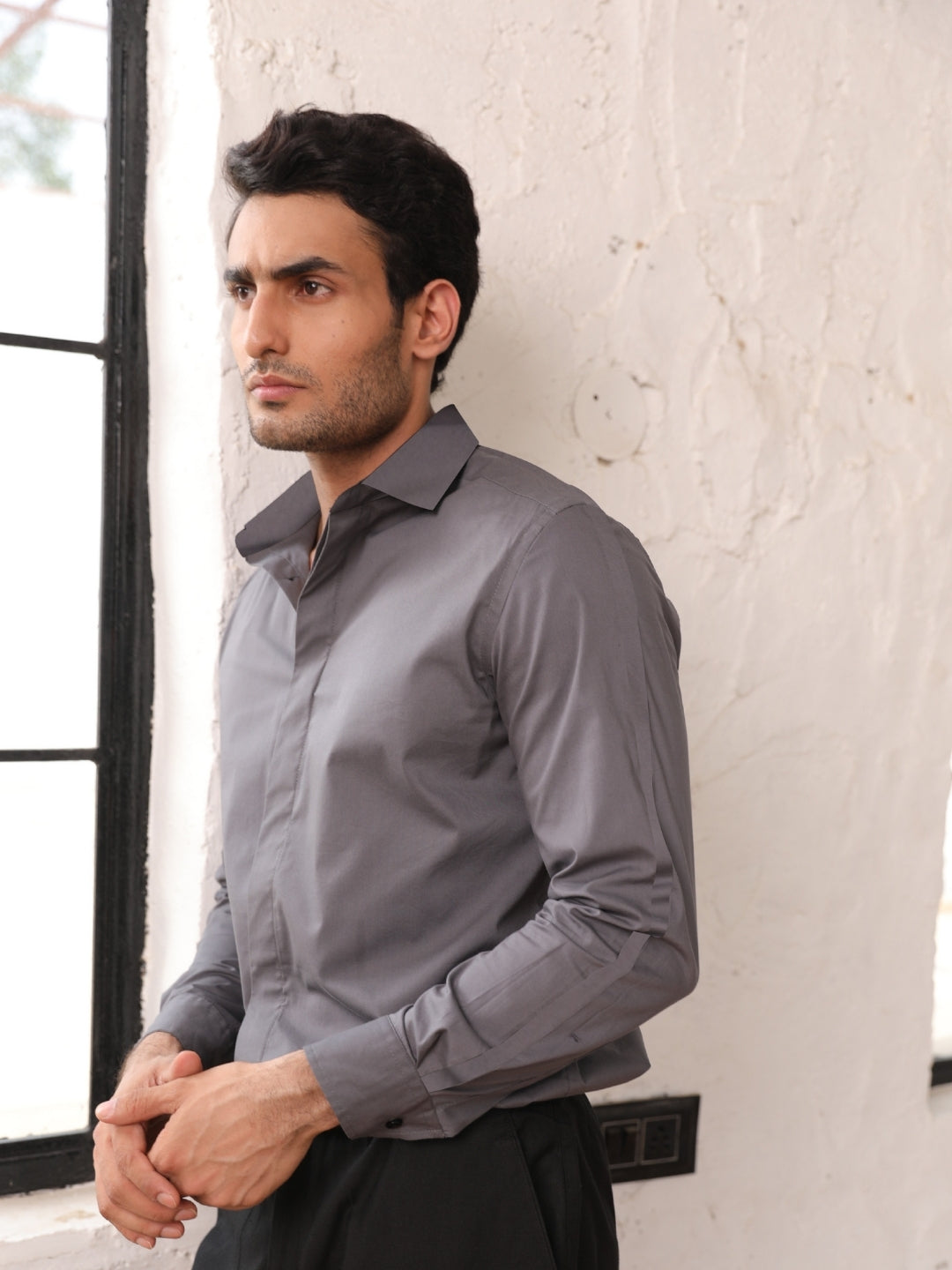 Dark Gray Cotton Solid Shirt