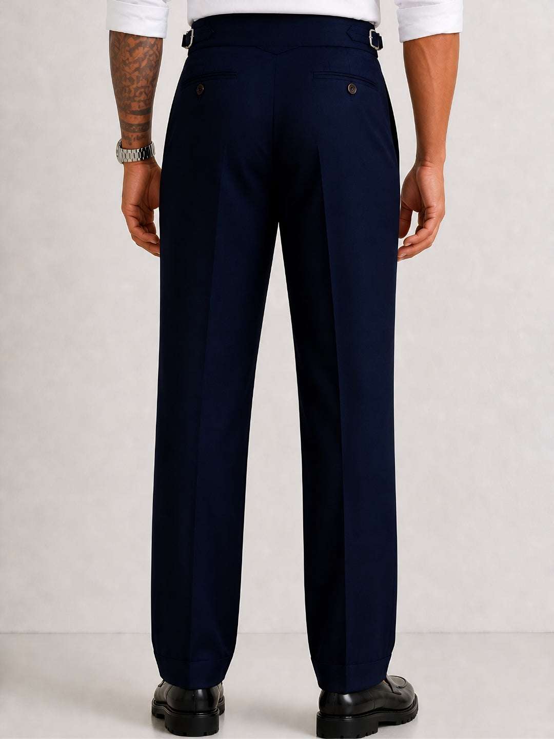 Navy Solid Straight Fit Double Buckle Gurkha Pant