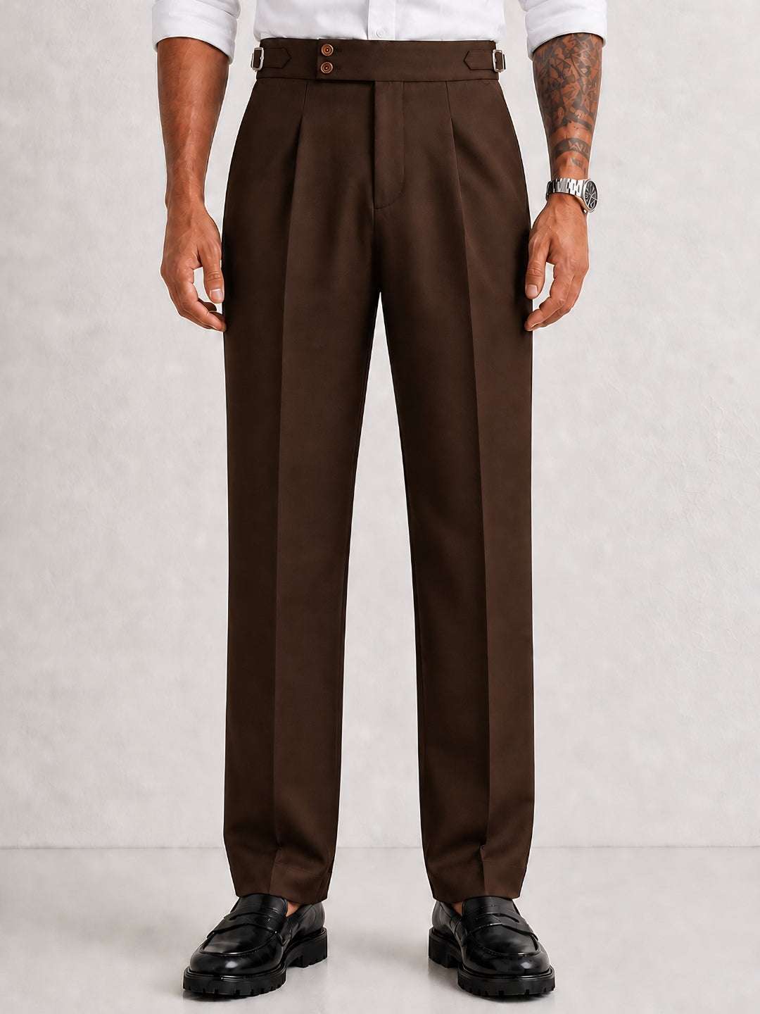 Brown Solid Straight Fit Double Buckle Gurkha Pant