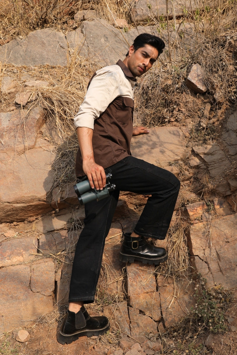 Brown & Cream Colour Blocked Shirt