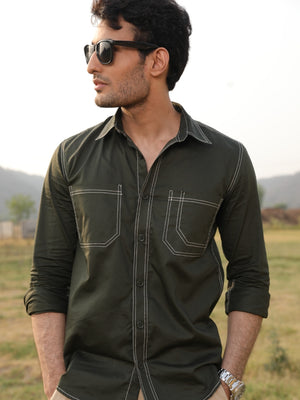 Bottle Green Contrast Stitch Shirt