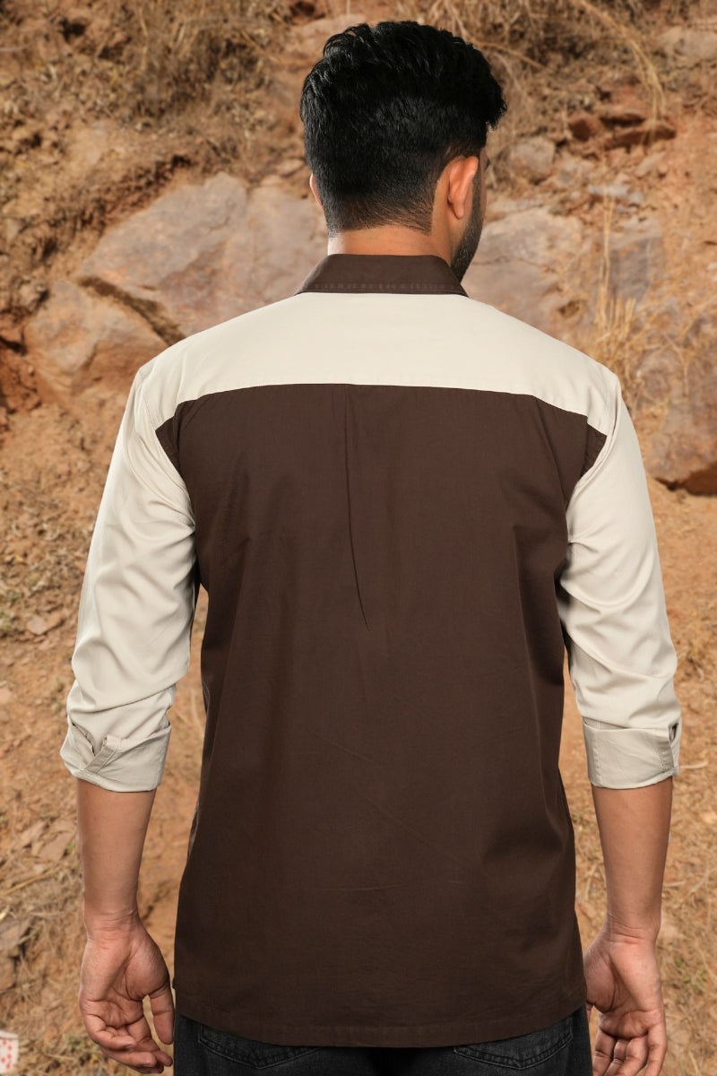 Brown & Cream Colour Blocked Shirt