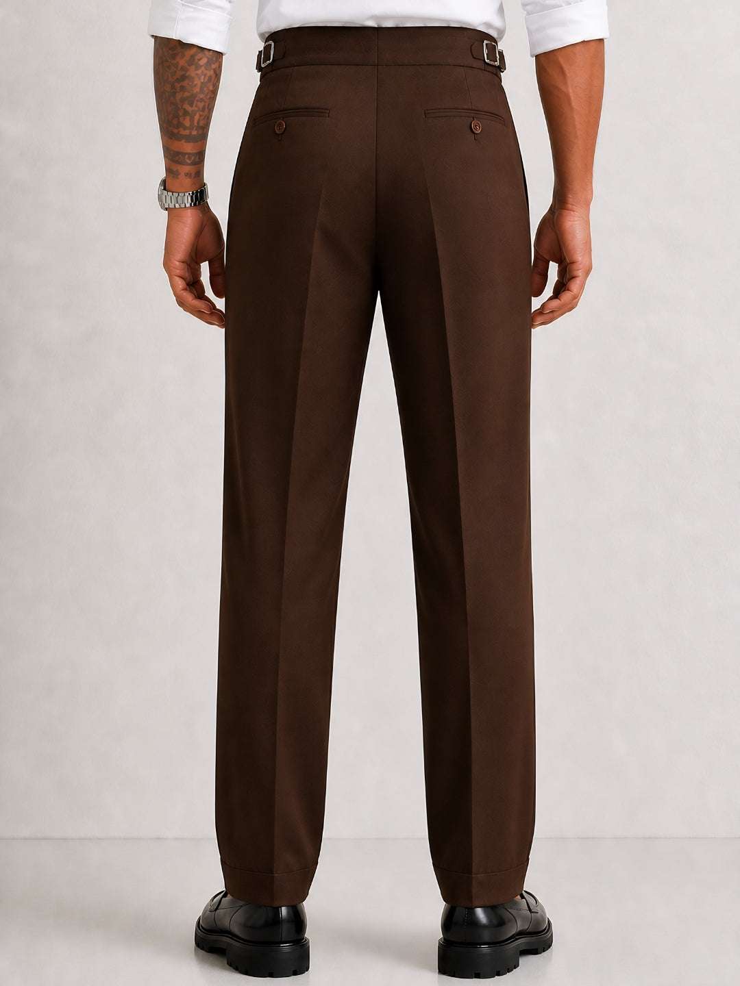 Brown Solid Straight Fit Double Buckle Gurkha Pant