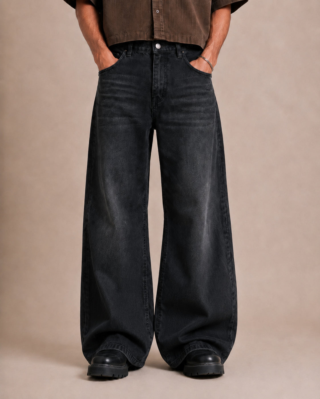 Black Washed Wide Flared Jeans