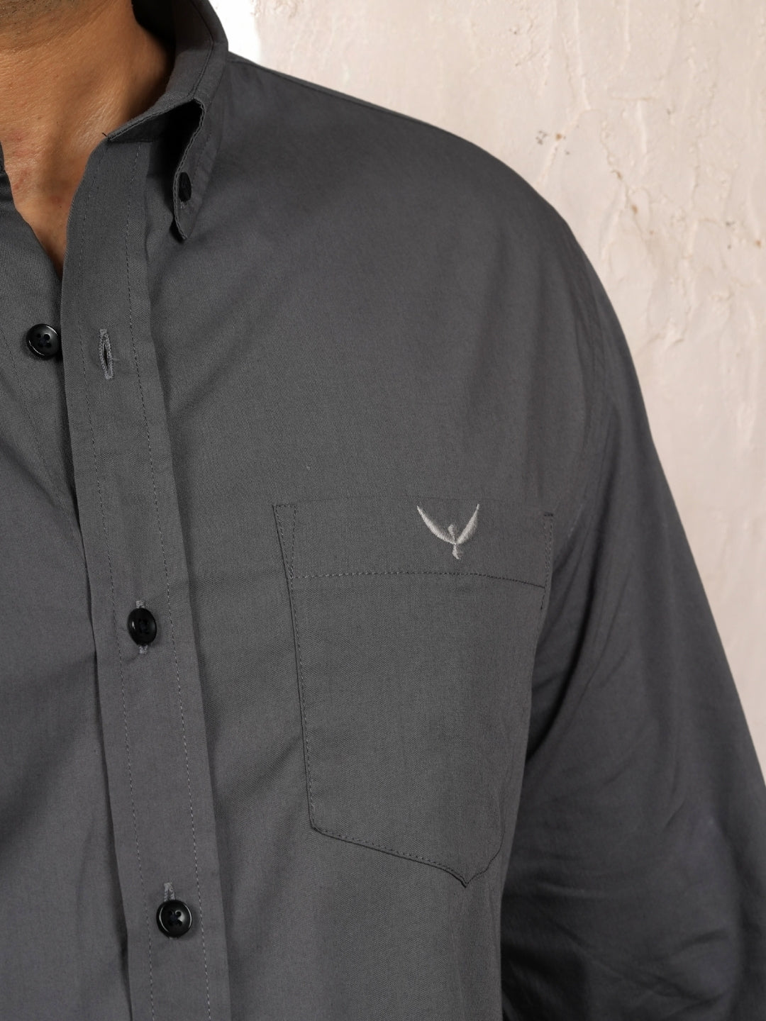 Dark Gray Cotton Solid Shirt