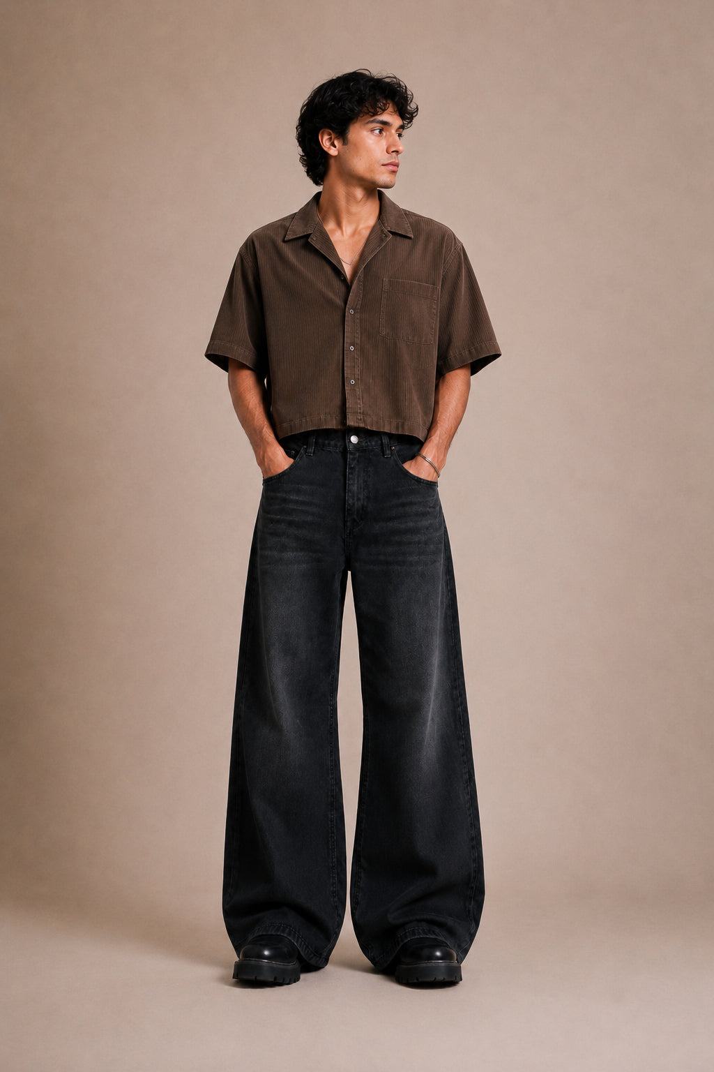 Black Washed Wide Flared Jeans