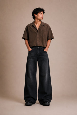 Black Washed Wide Flared Jeans