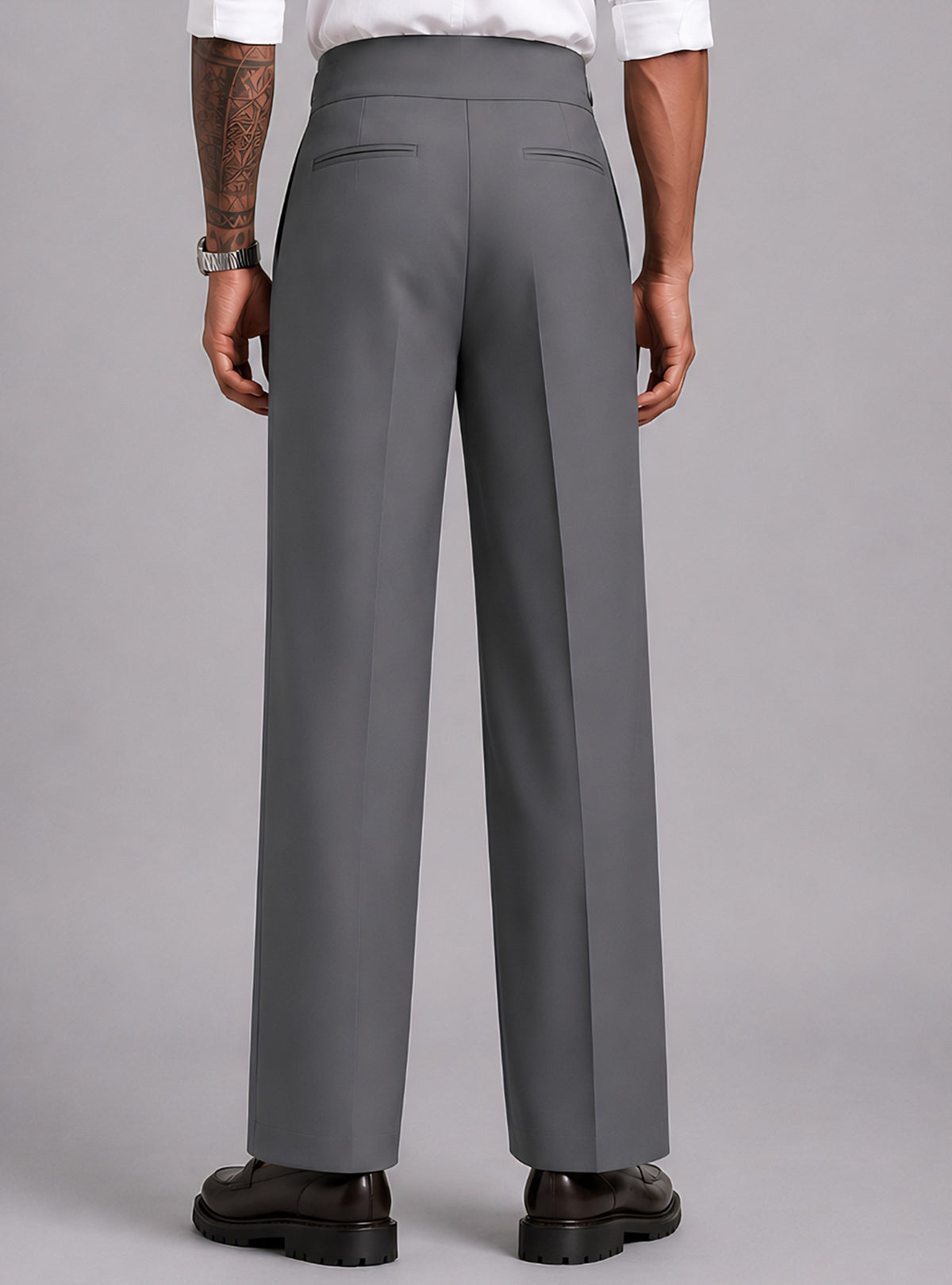 Steel Grey Solid Straight Fit Single Buckle Gurkha Pant For Men