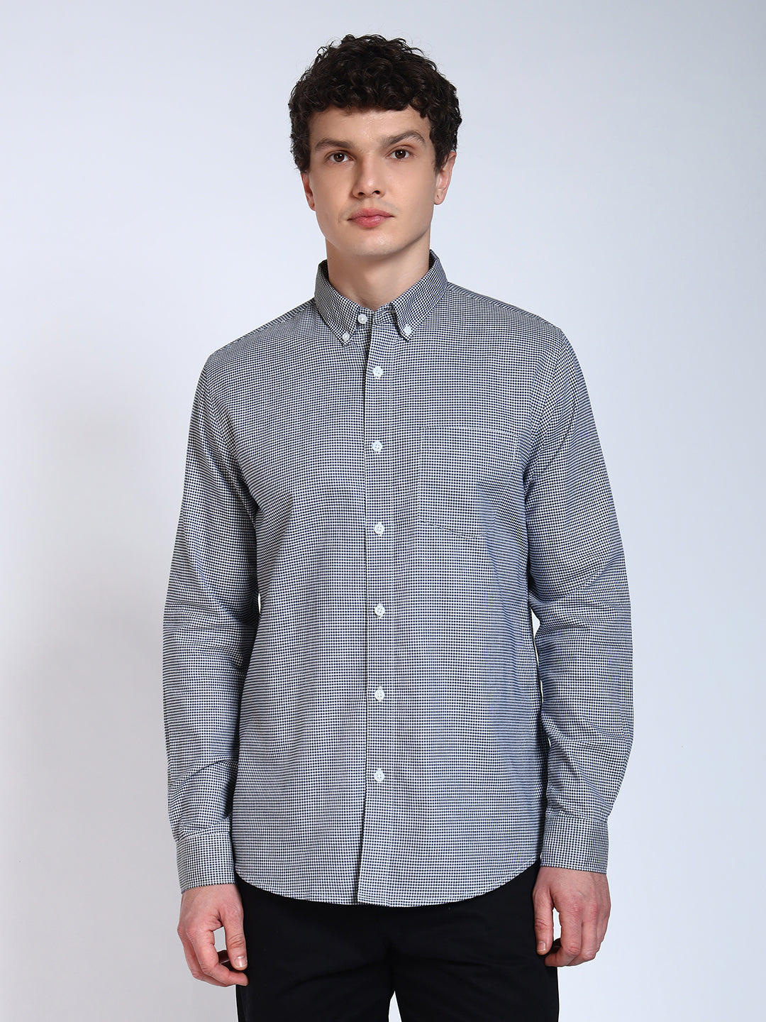 Blue Checked Slim Fit Cotton Shirt