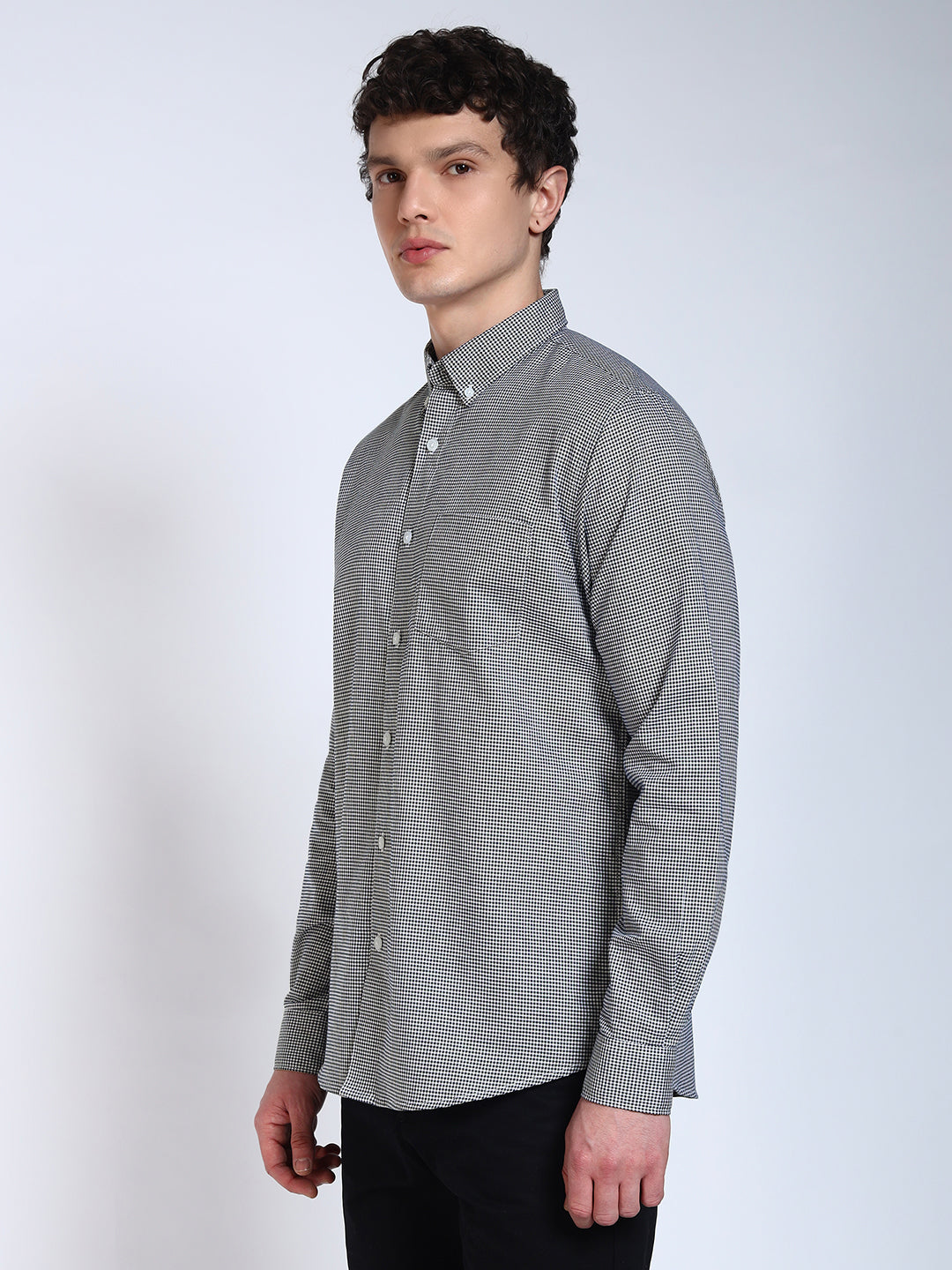 Blue Checked Slim Fit Cotton Shirt