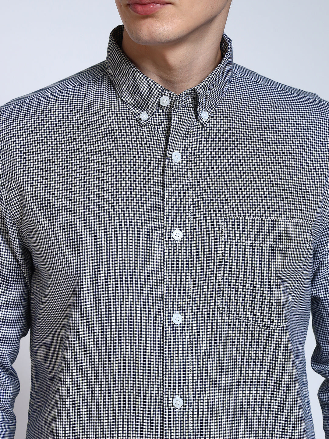 Blue Checked Slim Fit Cotton Shirt