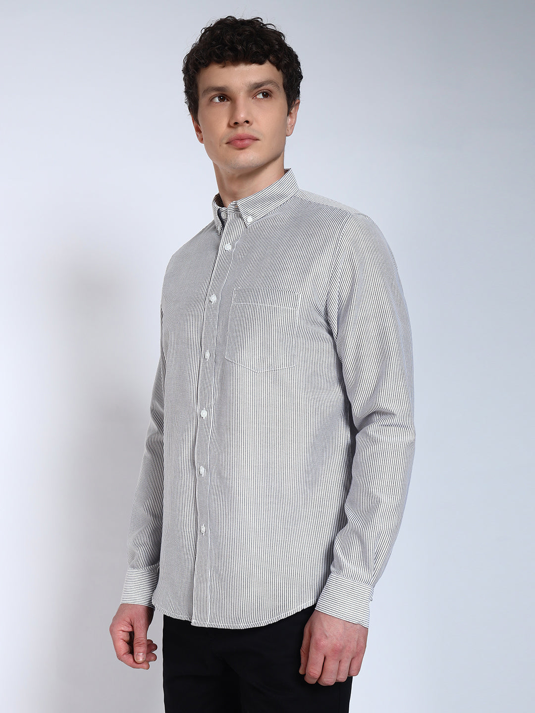 Black Striped Slim Fit Cotton Shirt