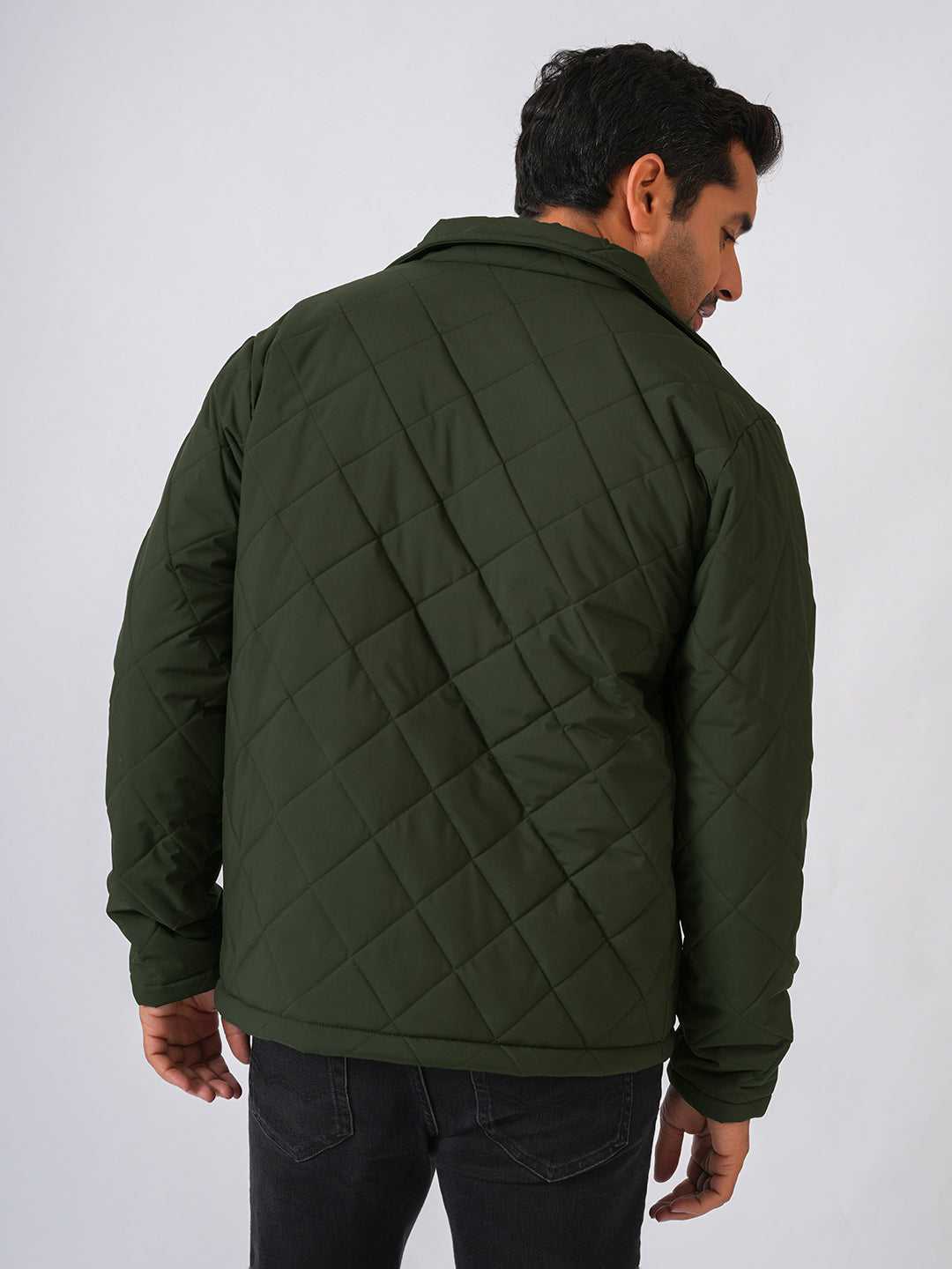 Olive Green Solid Lightweight Quilted Jacket