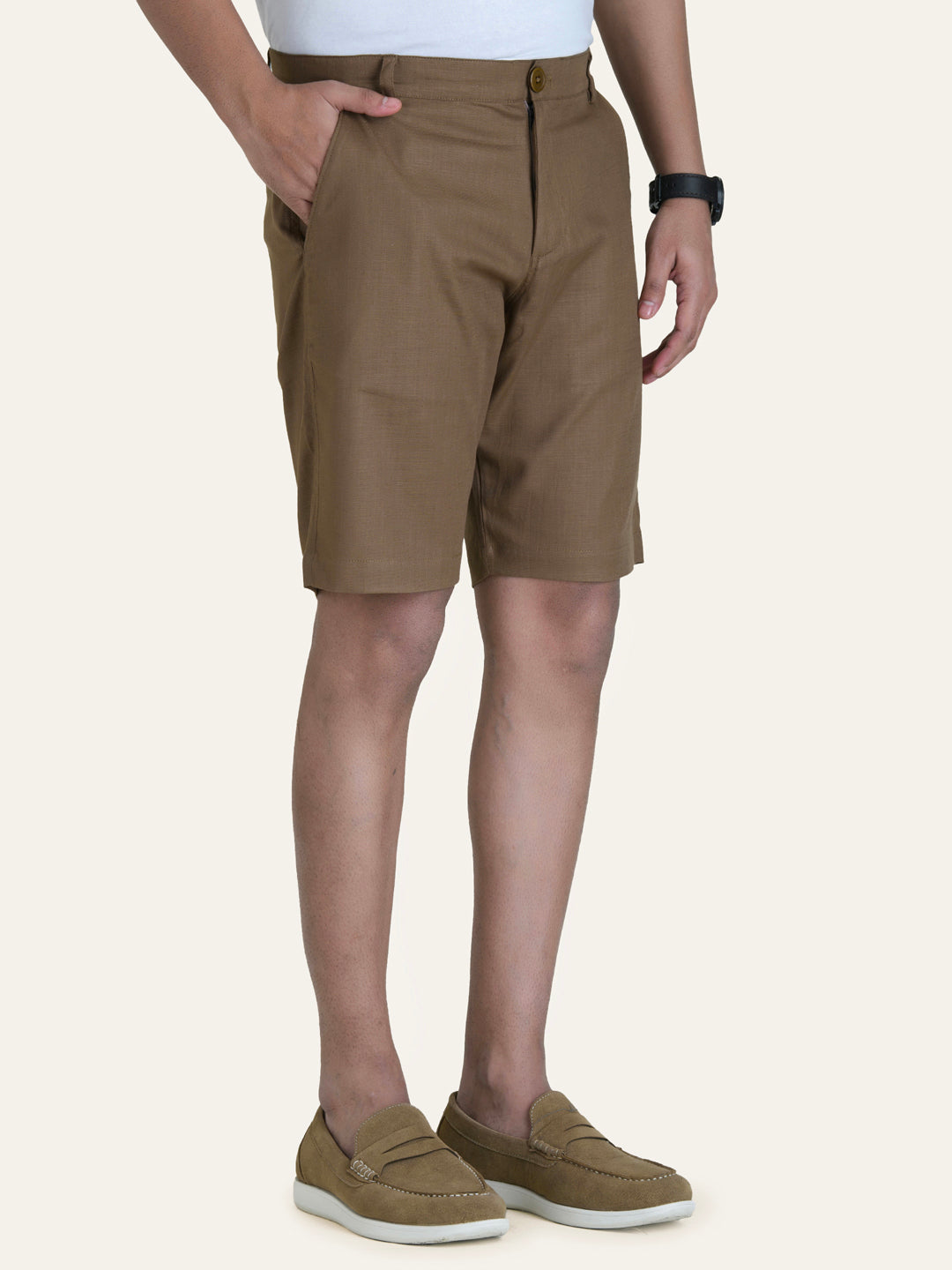 Linen Brown Solid Shorts