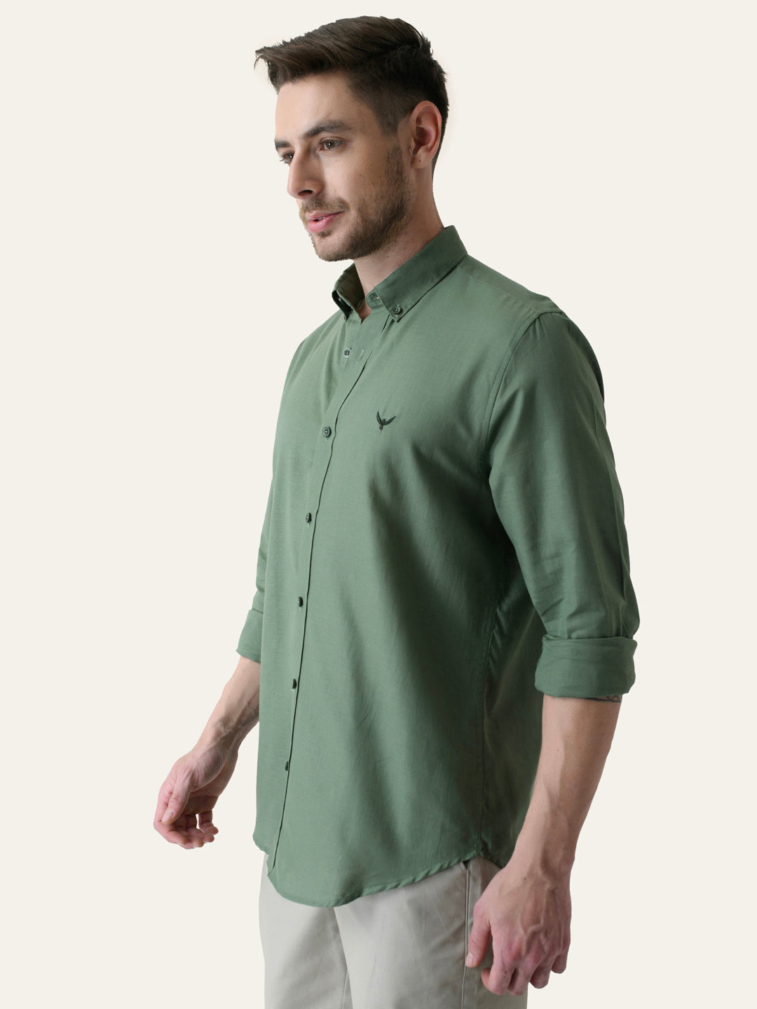 Moss Green Solid Slim Fit Linen Cotton Shirt