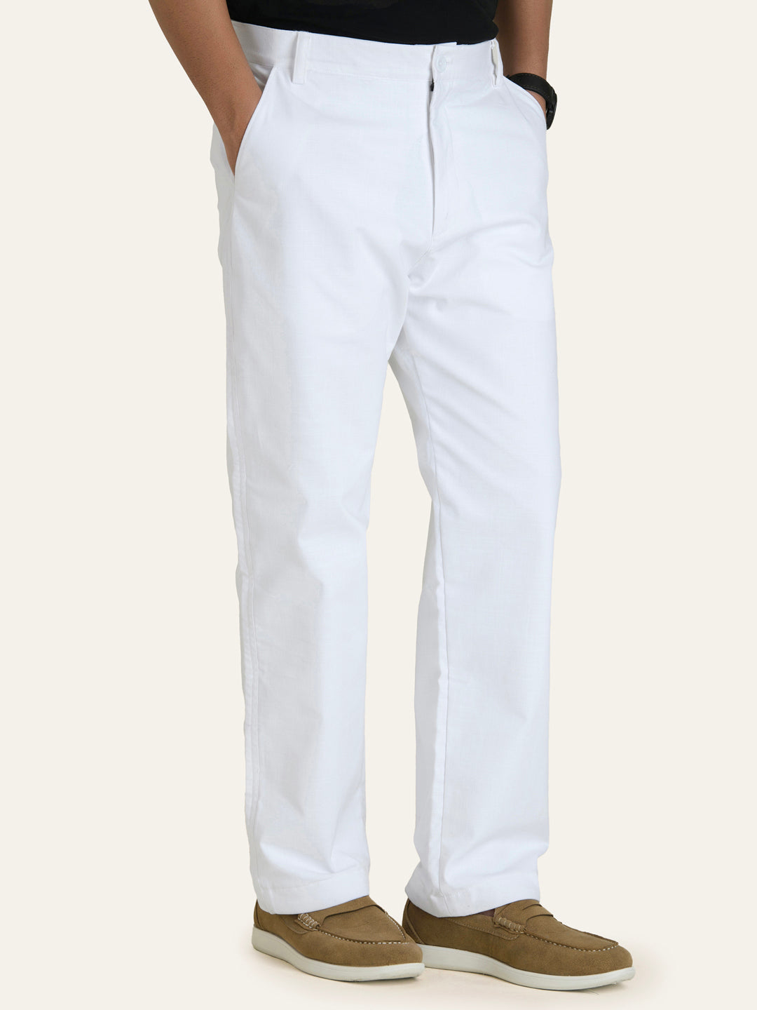 White Solid Linen Pants