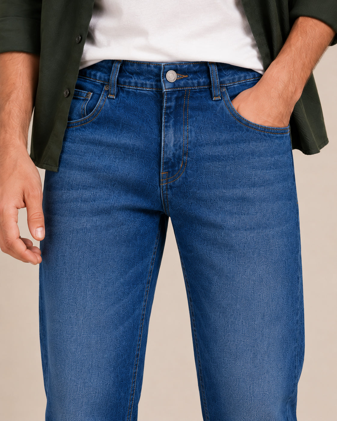 Mid Blue Washed Straight Fit Jeans