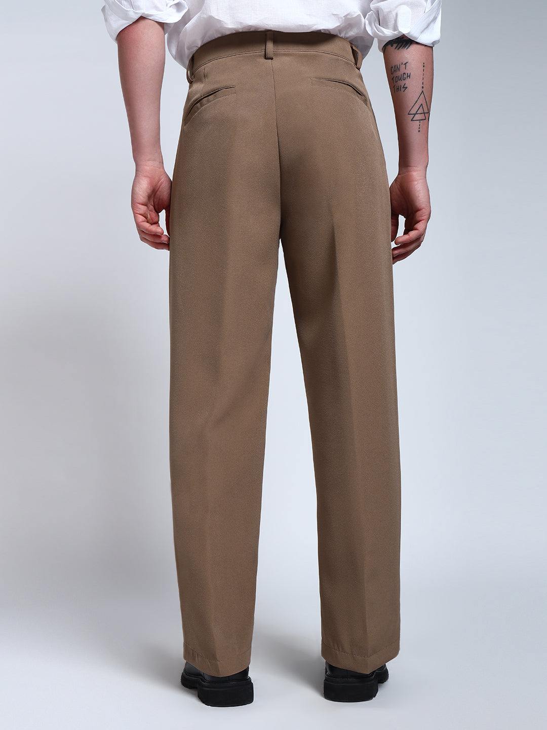 Light Brown Solid Pleated Korean Pants