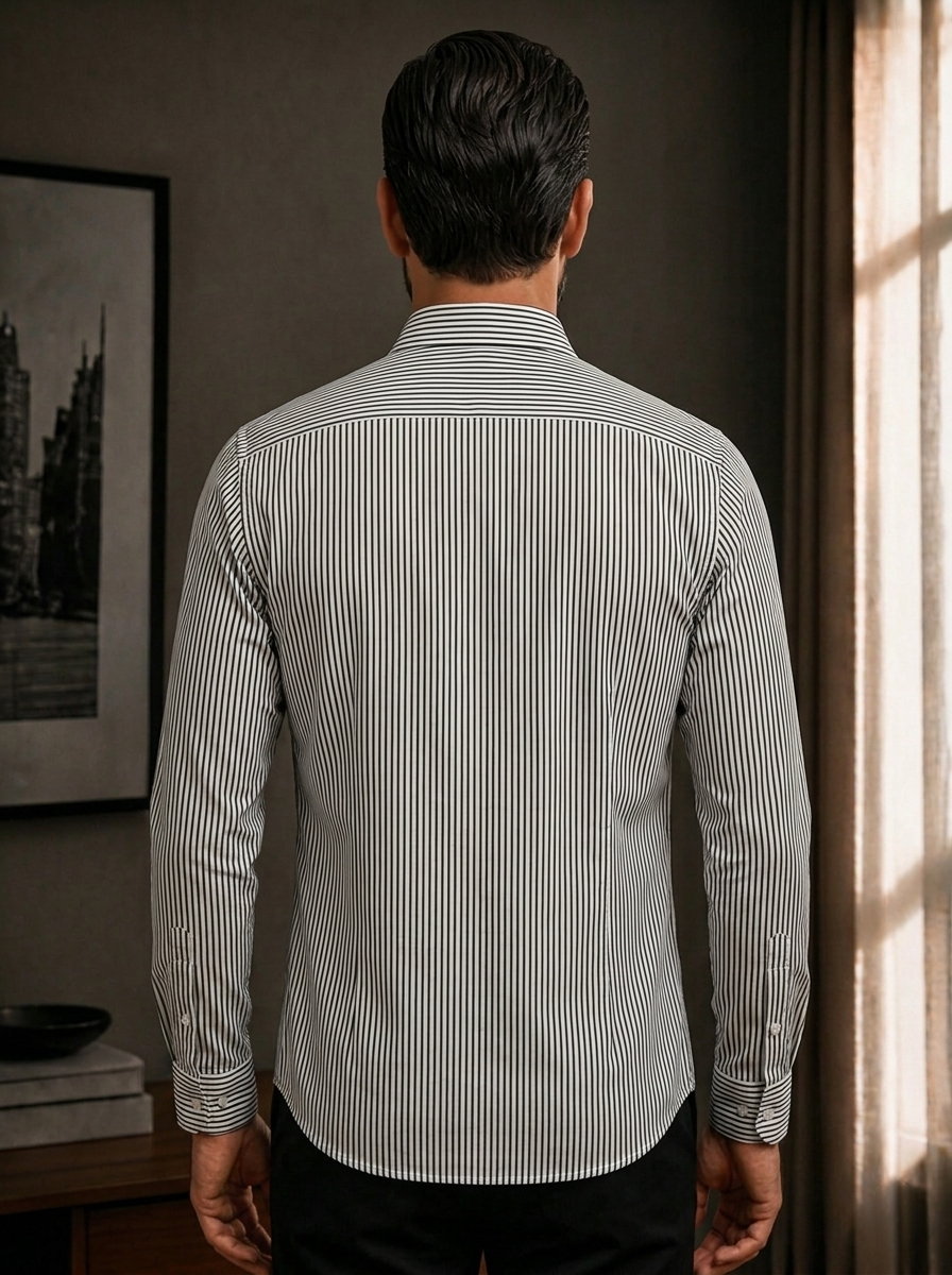 Black Striped Slim Fit Cotton Shirt