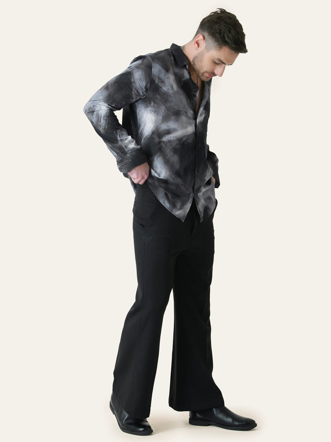 Black Solid Bell Bottom Pants