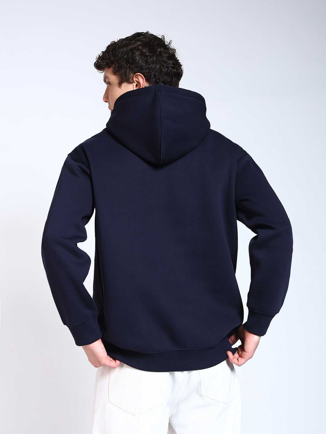 Navy Blue Solid Regular Fit Hoodie Sweatshirt
