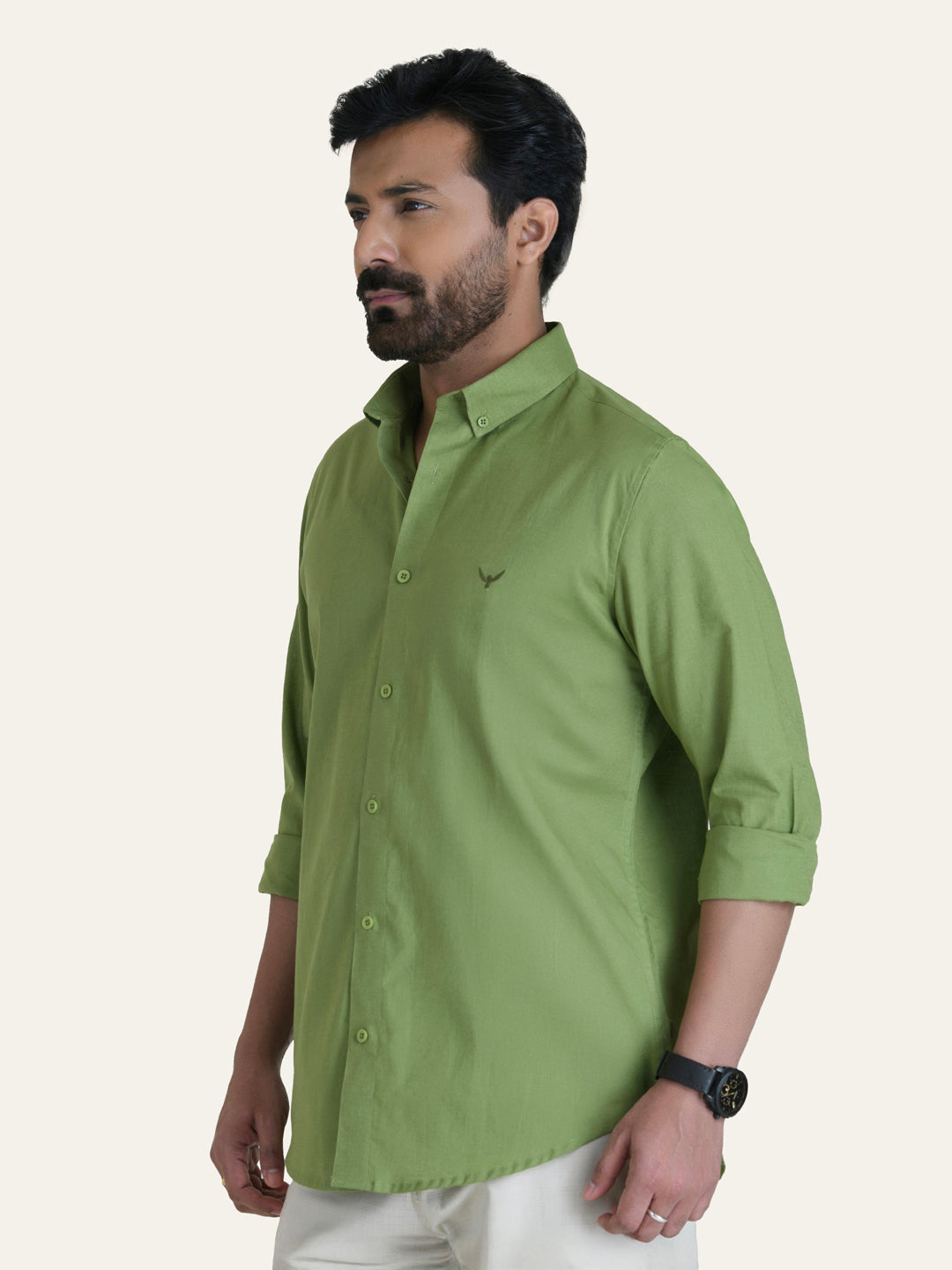 Parrot Green Solid Slim Fit Linen Cotton Shirt