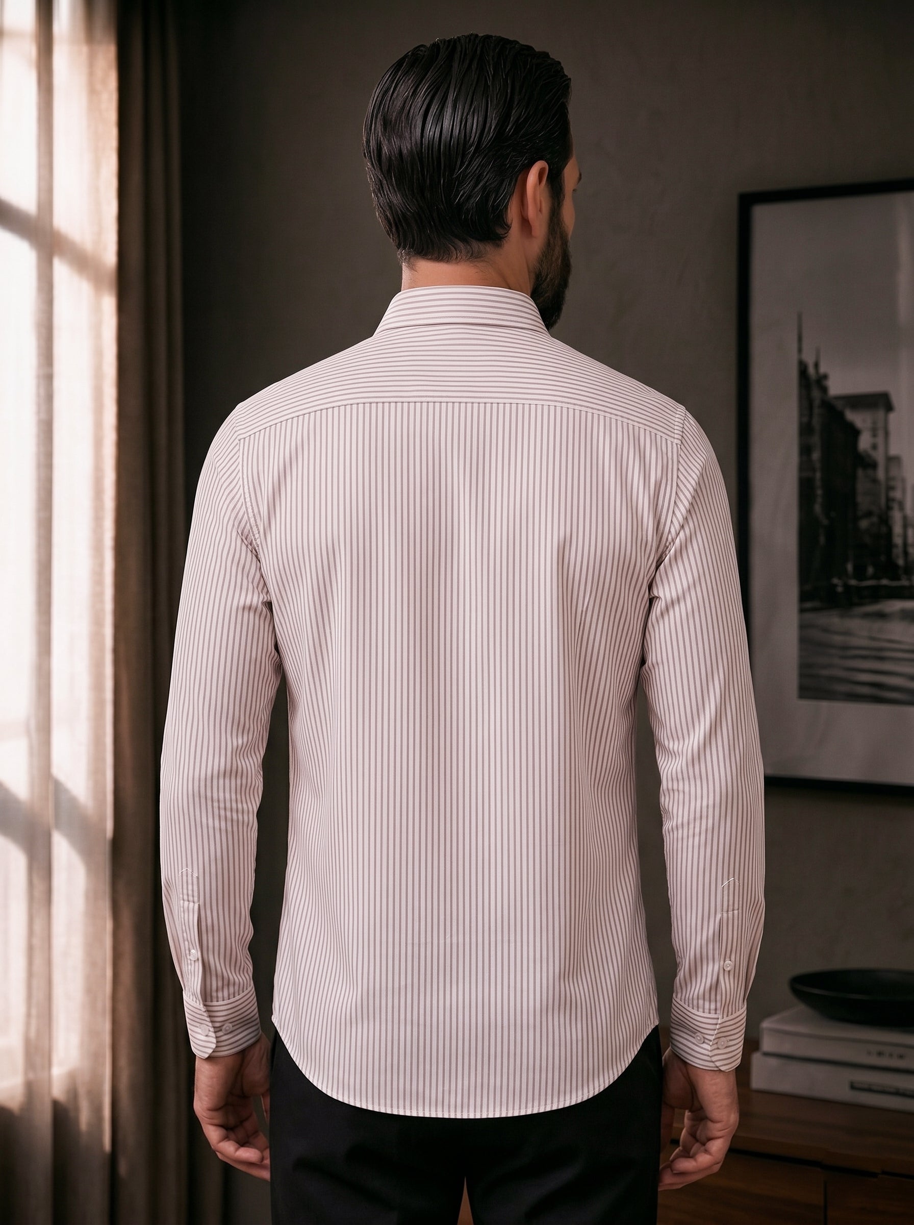 Brown Striped Slim Fit Cotton Shirt