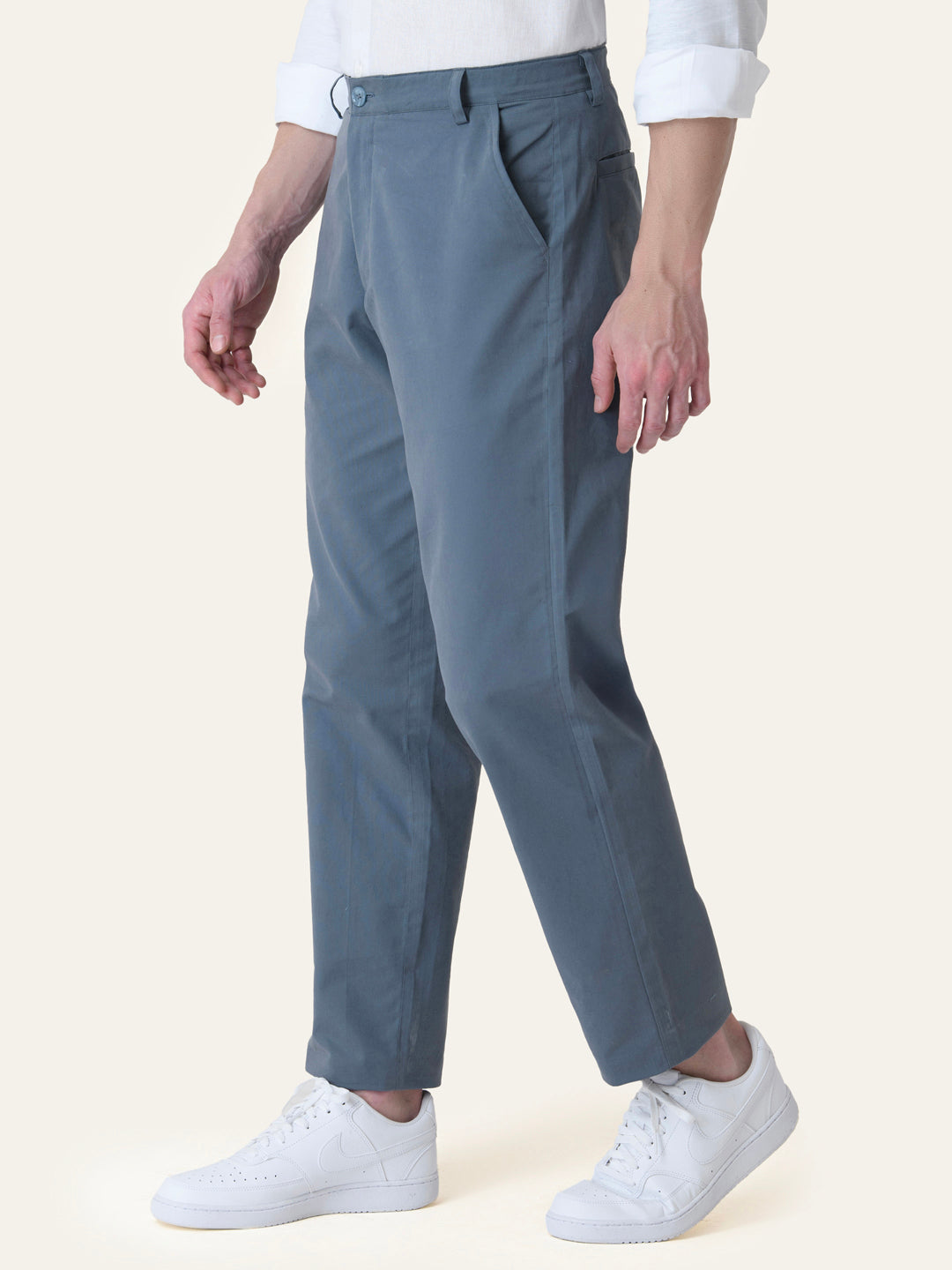 Blue Solid Slim Fit Chinos