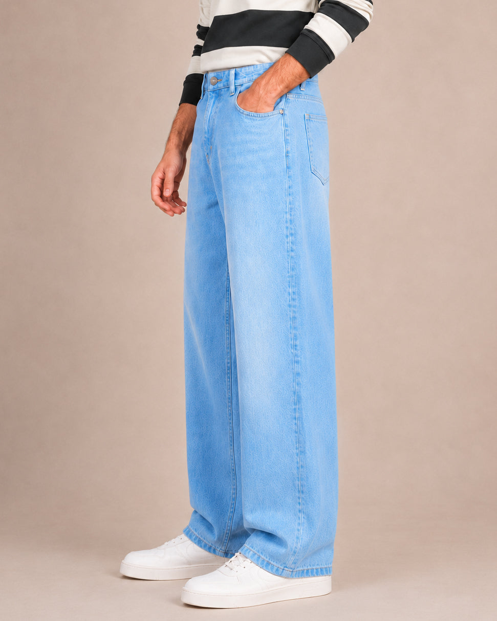 Light Blue Washed Baggy Fit Jeans